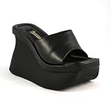4 1/2 Inch Hot Black Wedge Shoes Platform Sandals Goth Shoes