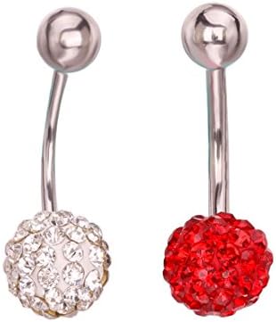 Jiatai® 2pc 14g Mixed Color Cute Belly Ring Navel Surgical Steel Unique Button Body Piercing Ring Jewelry (Red)