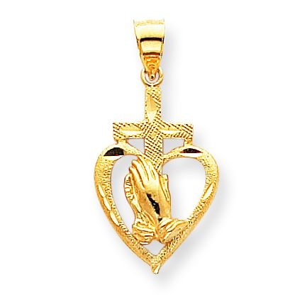 14k Praying Hands in Heart with Cross Pendant