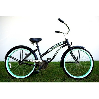 Women's Single Speed Premium Beach Cruiser Frame Color: Pearl White with Mint Green Wheels