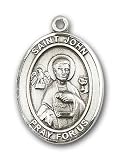 Sterling Silver St. John the Apostle Pendant with Stainless Silver Heavy Curb Chain 24 inch