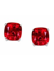 Tommaso Design (tm) 7mm Cushion Cut Created Ruby Earrings Studs in 14 kt White Gold