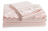 Touch of Paradise Heartfelt Dream 270-Thread-Count 100% Cotton Embroidered Cal King Sheet Set, Blush