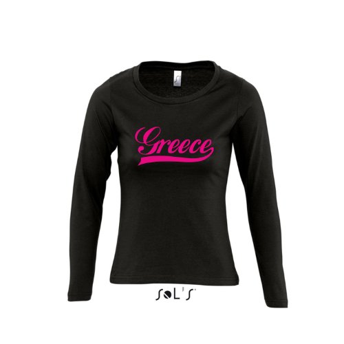 Griechenland Oldschool Greece LÄNDERSHIRT EM / WM FAN Trikot – Damen Langarm Longsleeve T-Shirt S-XL , Deep black – pink , XL