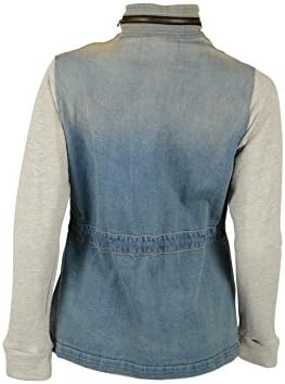 JET by John Eshaya Womens Blue/Gray Knit Sleeve Zip Up Denim Jacket PS