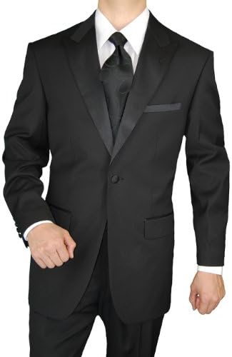 Giorgio Napoli Men's Tuxedo Suit 1 Button Peak Lapel Adjustable Pants Black