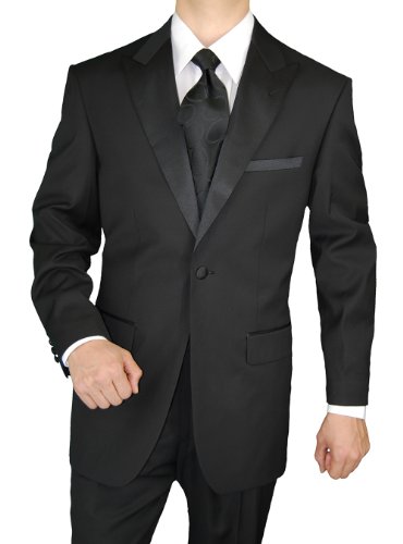 Giorgio Napoli Men's Tuxedo Suit 1 Button Peak Lapel Adjustable Pants Black