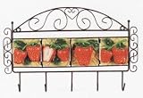STRAWBERRY 3-D 4 Tile Horizontal Metal Wall Hanger Key Hook Towel Rack *NEW*!