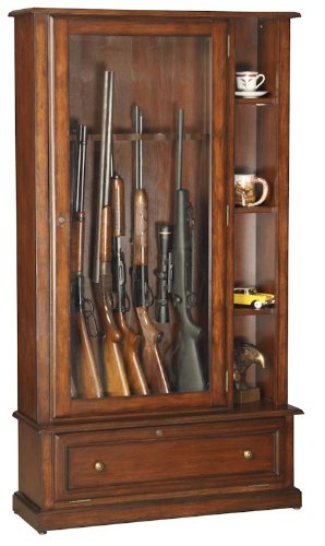 Wood 12 Gun Cabinet with Curio
