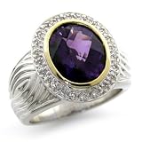 18K Gold & Silver Amethyst Ring with Diamonds