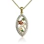 18k Yellow Gold Plated Ruby and Emerald Flower w/ Diamond-Accent Marquis-Shaped Pendant