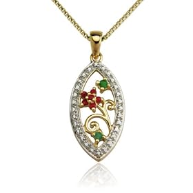 Buy 18k Yellow Gold Overlay Ruby and Emerald Flower w  Diamond-Accent Marquis-Shaped Pendant by Amazon.com Collection
