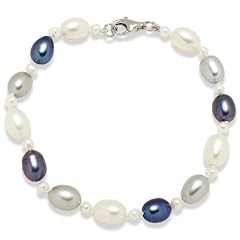 Valero Pearls pearls4girls Damen-Armband S��wasser-Zuchtperlen wei� / silber / dunkelblau 19 cm 474521