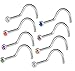 BodyJ4You Crystal Screw Nose Ring 8 Pieces with 1 Nose Retainer