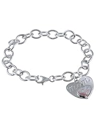 Sterling Silver 7" Opal Mom Heart Charm Bracelet for Mothers Day