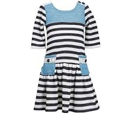 Girls Striped Print Fall Winter Lace Pleated Dropped   Waistline Cotton/Polyester  Dress