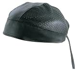 Vented Black Leather Do Rag Biker Motorcycle Skull Cap