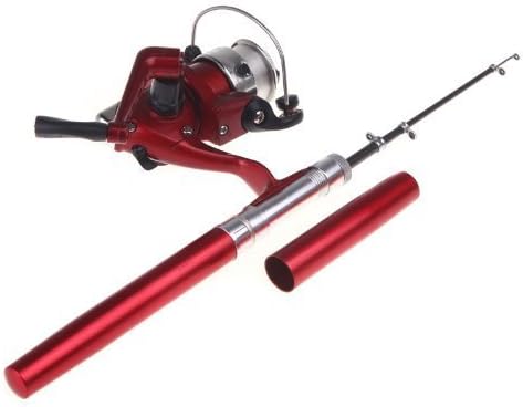 Sprotsrain Pen Fishing Rod Pole Mini Fishing Rod Heavy-Duty Aluminum Saltwater Reel Attached Small Ultra lightweight Compact Red