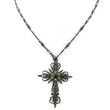 Jeweled Cross Collection Hematite Tone Crystal Long Necklace