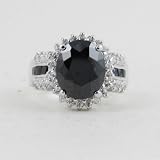 Silver and Black Oval Gem Sterling Silver Ring Size 7