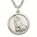 Sterling Silver 3/4" Praying Hands Medal Necklace with Serenity Prayer on Back on 20" Chain image 1