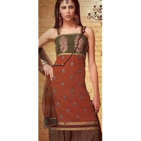 Buy Beautiful Brown Faux Crepe Embroidered Salwar Kameez Unstitched Dress Material and Dupatta by Utsav