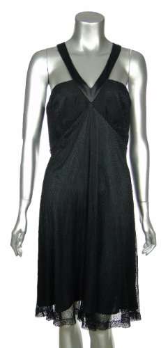 Nine West Womens Black Spider Net V-neck Short Dress 10 [Apparel]