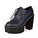 WeiPoot Womens Closed Round Toe High Heel Chunky Platform Imitated Leather Solid Pumps with Bandage