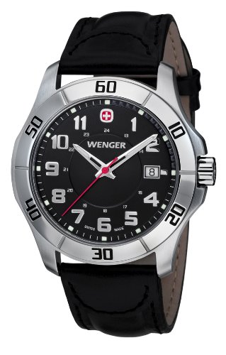 Wenger Men's 70485 Alpine Black Dial Black Leather Watch