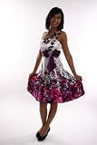 2114 Partykleid knielang, One-Shoulder, weiß-lila