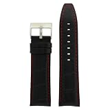 Watch Band Genuine Calfskin Alligator Grain Black with Red Stitching Thick Padded 20mm
