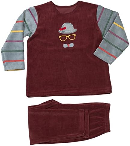 Jolie Enfant Girls Burgundy Velour "Mustache" 2 Piece Pajama Set (12 Months)