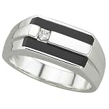 14K White Gold Fancy Shape Onyx & Diamond Men's Ring