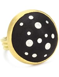 Julieli "Eco" Black Round Ebony with 18k Gold and Pure Sterling Silver Diamond Ring