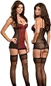 Sexy Red & Black Corset Dress Lingerie - 4 Piece Set