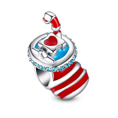 Glamulet 925 Sterling Silver Pandora Beads Christams Stocking Sock Charm Fits Pandora Bracelet Ideal Jewelry Gifts for Birthday, Anniversary, for Women, Mom, Wife, Girls