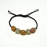 Hand-knotted Three Yellow Jade Roundel Bracelet - Brown Adjustable Cord