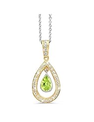 Twin Pear Shaped Diamond Pendant In 18K Yellow Gold With A 0.70 ct. Genuine Peridot Center Stone.