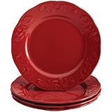 Paula Deen Signature Dinnerware Spiceberry Collection 4-Piece Salad and Dessert Plate Set, Red