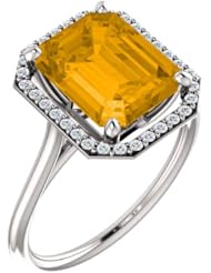 Platinum 10.00x8.00mm Emerald Cut Citrine and Diamond Halo-Style Ring -- LIFETIME WARRANTY
