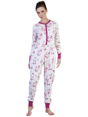 Vêtement de nuit pour femmes/dames, grenouillère une pièce, en Jersey et coton de qualité, imprimé cœur roses, Medium/Large Vêtement de nuit pour femmes/dames, grenouillère une pièce, en Jersey et coton de qualité, imprimé cœur roses, Medium/Large