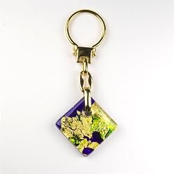 Murano Glass Keyring Jewelry - Square L Blue/Gold Style3