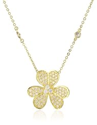 CZ by Kenneth Jay Lane "Floral Cubic Zirconia" Gold-Plated Flower Pendant Necklace Stations Necklace