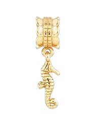 Sterling Silver Gold-plated s Sea Horse Dangle Bead by Reflection Beads, Best Quality Free Gift Box Satisfaction Guaranteed