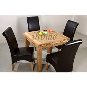 EDINBURGH - 3' OAK DINING TABLE & 4 LEATHER CHAIRS SET