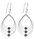 Sterling Silver Multiple Hoops With Purple Beads Dangling Earrings