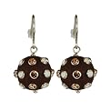 Sterling Silver Wood Resin Cz Ball Drop Earring - Brown