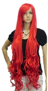 Qiyun Long Red Curly Wavy Cosplay Anime Costume Party Synthetic Hair Full Wig