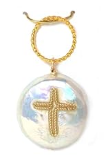 Rafia 14K Gold Filled Freshwater Coin Pearl with Wire Wrapped Cross Charm Pendant