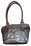 Women's Tignanello Leather Purse Handbag Dome Shopper Soft Casual Metallic Silver